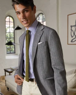 Kincaid No. 4 Jacket In Navy/Bone Escorial Herringbone -ULLA JOHNSON || Joseph || A.P.C. Sales Store M HOLIDAY 23 CATALOG PDP 16 S71693