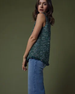 Sleeveless Ana Fringe Top In Green/Pink Tweed -ULLA JOHNSON || Joseph || A.P.C. Sales Store M HOLIDAY 23 CATALOG PDP 49 D2