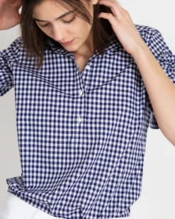 Tomboy Popover Shirt In Navy Gingham Poplin -ULLA JOHNSON || Joseph || A.P.C. Sales Store S12854 6