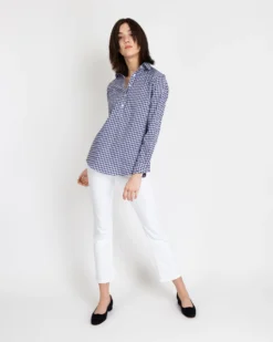 Tomboy Popover Shirt In Navy Gingham Poplin -ULLA JOHNSON || Joseph || A.P.C. Sales Store S12854 7