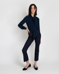 Tie-Neck Blouse In Navy Silk Crepe De Chine -ULLA JOHNSON || Joseph || A.P.C. Sales Store S17147 6