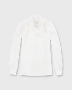 Tie-Neck Blouse In Ivory Silk Crepe De Chine