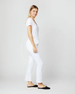 Short-Sleeved Deep-V Tee In White Pima Cotton -ULLA JOHNSON || Joseph || A.P.C. Sales Store S31940 022