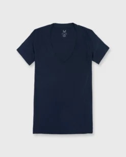 Short-Sleeved Deep-V Tee In Navy Pima Cotton