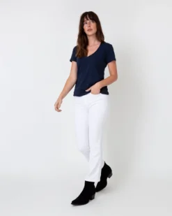 Short-Sleeved Deep-V Tee In Navy Pima Cotton -ULLA JOHNSON || Joseph || A.P.C. Sales Store S31941 3