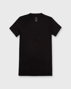 Short-Sleeved Deep-V Tee In Black Pima Cotton