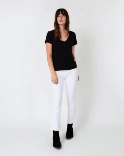 Short-Sleeved Deep-V Tee In Black Pima Cotton -ULLA JOHNSON || Joseph || A.P.C. Sales Store S31942 6