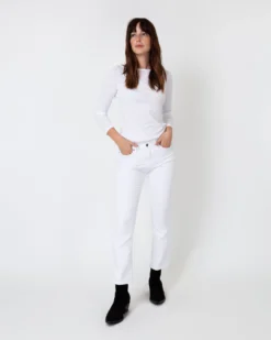 Long-Sleeved Boatneck Tee In White Pima Cotton -ULLA JOHNSON || Joseph || A.P.C. Sales Store S31946 3