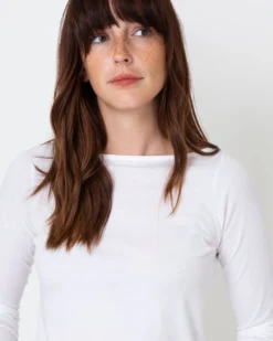 Long-Sleeved Boatneck Tee In White Pima Cotton -ULLA JOHNSON || Joseph || A.P.C. Sales Store S31946 6