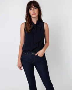 Sleeveless Tie-Neck Blouse In Navy Silk Crepe De Chine -ULLA JOHNSON || Joseph || A.P.C. Sales Store S40774 5
