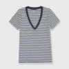 Short-Sleeved Deep-V Tee In Navy/Natural Stripe Jersey