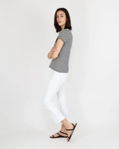 Short-Sleeved Deep-V Tee In Navy/Natural Stripe Jersey -ULLA JOHNSON || Joseph || A.P.C. Sales Store S54854 7