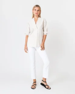 Nyala Shirt In Taupe Horizontal Stripe Seersucker -ULLA JOHNSON || Joseph || A.P.C. Sales Store S60581 2