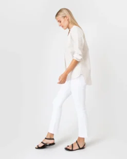 Nyala Shirt In Taupe Horizontal Stripe Seersucker -ULLA JOHNSON || Joseph || A.P.C. Sales Store S60581 3