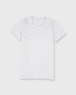 Short-Sleeved Relaxed Tee In White/Heather Grey Stripe Jersey