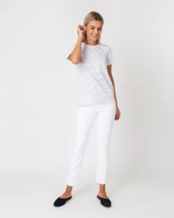 Short-Sleeved Relaxed Tee In White/Heather Grey Stripe Jersey -ULLA JOHNSON || Joseph || A.P.C. Sales Store S60592 2