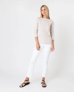 Long-Sleeved Boatneck Tee In Taupe/Ivory Stripe Compact Jersey -ULLA JOHNSON || Joseph || A.P.C. Sales Store S60599 2