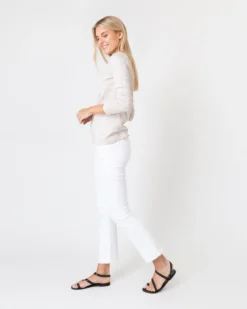 Long-Sleeved Boatneck Tee In Taupe/Ivory Stripe Compact Jersey -ULLA JOHNSON || Joseph || A.P.C. Sales Store S60599 3