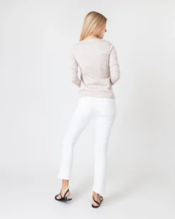 Long-Sleeved Boatneck Tee In Taupe/Ivory Stripe Compact Jersey -ULLA JOHNSON || Joseph || A.P.C. Sales Store S60599 4