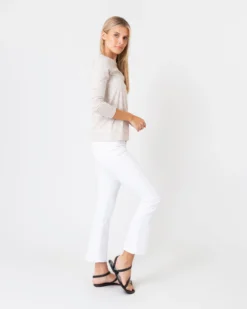 Long-Sleeved Boatneck Tee In Taupe/Ivory Stripe Compact Jersey -ULLA JOHNSON || Joseph || A.P.C. Sales Store S60599 5