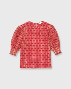Renata Top In Red/Natural Rustic Jacquard
