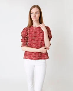 Renata Top In Red/Natural Rustic Jacquard -ULLA JOHNSON || Joseph || A.P.C. Sales Store S61188 3