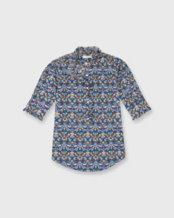 Elbow-Sleeve Frill Shirt In Blue/Gold Strawberry Thief Liberty Fabric