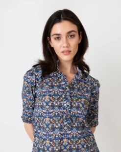Elbow-Sleeve Frill Shirt In Blue/Gold Strawberry Thief Liberty Fabric -ULLA JOHNSON || Joseph || A.P.C. Sales Store S61193 3