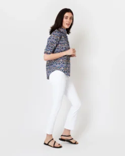 Elbow-Sleeve Frill Shirt In Blue/Gold Strawberry Thief Liberty Fabric -ULLA JOHNSON || Joseph || A.P.C. Sales Store S61193 5