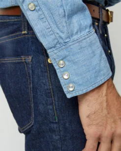 Western Work Shirt In Extra Light Wash Indigo Chambray -ULLA JOHNSON || Joseph || A.P.C. Sales Store S63729 8552