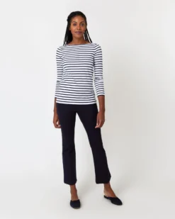 Long-Sleeved Boatneck Tee In White/Navy Stripe Compact Jersey -ULLA JOHNSON || Joseph || A.P.C. Sales Store S64673 2