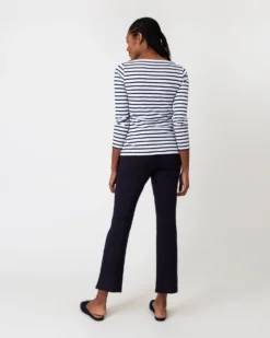 Long-Sleeved Boatneck Tee In White/Navy Stripe Compact Jersey -ULLA JOHNSON || Joseph || A.P.C. Sales Store S64673 4
