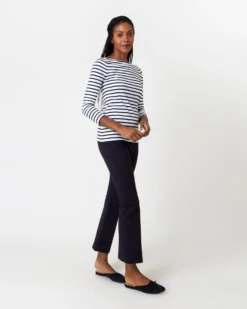 Long-Sleeved Boatneck Tee In White/Navy Stripe Compact Jersey -ULLA JOHNSON || Joseph || A.P.C. Sales Store S64673 5