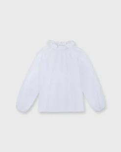 Kamille Blouson-Sleeve Top In White Poplin