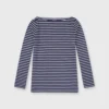 Long-Sleeved Boatneck Tee In Navy/White Stripe Jersey