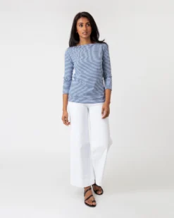 Long-Sleeved Boatneck Tee In French Blue/White Stripe Jersey -ULLA JOHNSON || Joseph || A.P.C. Sales Store S65166 6