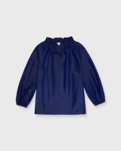 Button-Front Kamille Blouse In Navy Silk Shantung