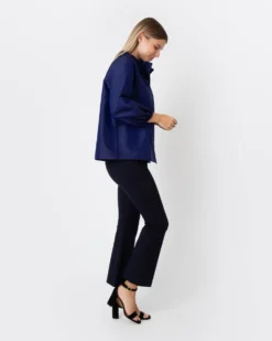 Button-Front Kamille Blouse In Navy Silk Shantung -ULLA JOHNSON || Joseph || A.P.C. Sales Store S67264 4