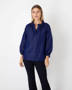 Button-Front Kamille Blouse In Navy Silk Shantung -ULLA JOHNSON || Joseph || A.P.C. Sales Store S67264 6