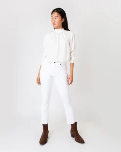 Colette Tie-Neck Blouse In Ivory Silk Crepe De Chine