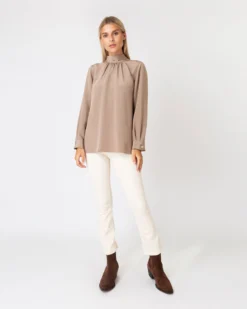 Colette Tie-Neck Blouse In Mink Silk Crepe De Chine