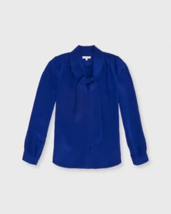 Tie-Neck Blouse In Sapphire Silk Crepe De Chine