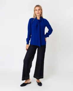Tie-Neck Blouse In Sapphire Silk Crepe De Chine -ULLA JOHNSON || Joseph || A.P.C. Sales Store S67284 8