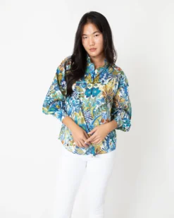 Anaya Popover Shirt In Blue/Gold Multi Jungle Trip Liberty Fabric -ULLA JOHNSON || Joseph || A.P.C. Sales Store S67300 5