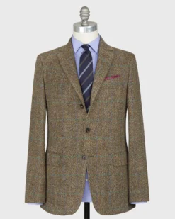Virgil No. 2 Jacket In Brown/Sky/Spruce Herringbone Plaid Harris Tweed