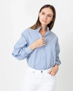 Mirabella Shirt In Blue/White Banker Stripe Cotton/Silk -ULLA JOHNSON || Joseph || A.P.C. Sales Store S70272 7