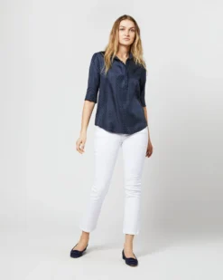 Elbow-Sleeve Frill Blouse In Navy/White Polka Dot Silk Twill -ULLA JOHNSON || Joseph || A.P.C. Sales Store S70501 2933