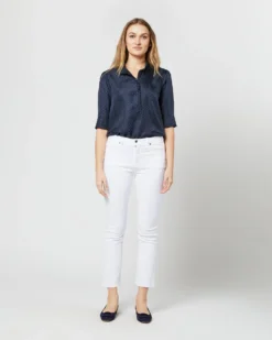 Elbow-Sleeve Frill Blouse In Navy/White Polka Dot Silk Twill -ULLA JOHNSON || Joseph || A.P.C. Sales Store S70501 2990