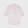 Elbow-Sleeve Frill Blouse In Pale Pink Silk Twill