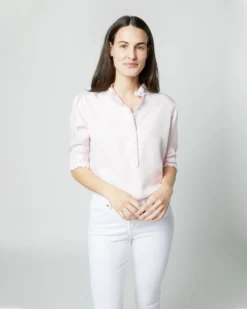 Elbow-Sleeve Frill Blouse In Pale Pink Silk Twill -ULLA JOHNSON || Joseph || A.P.C. Sales Store S70502 1829